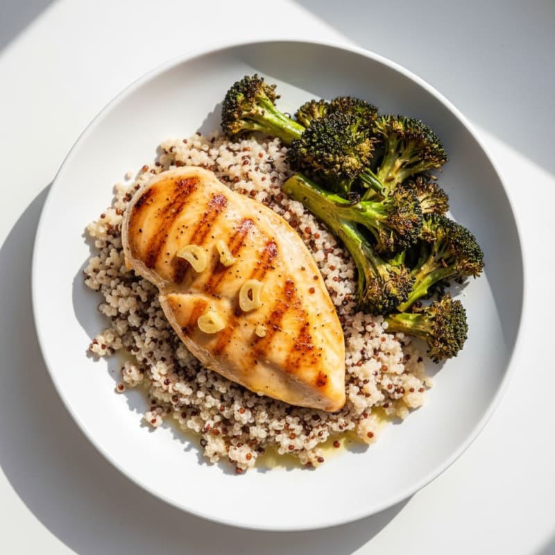 Grilled Chicken Breast with Quinoa and Roasted Broccoli