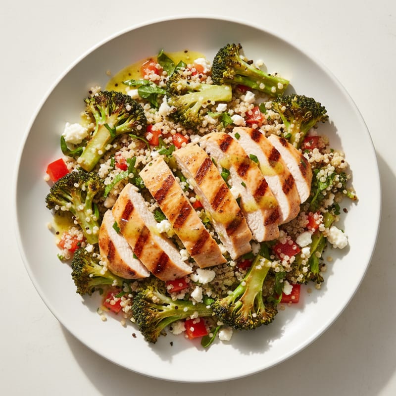 Grilled Chicken and Quinoa Salad with Roasted Broccoli