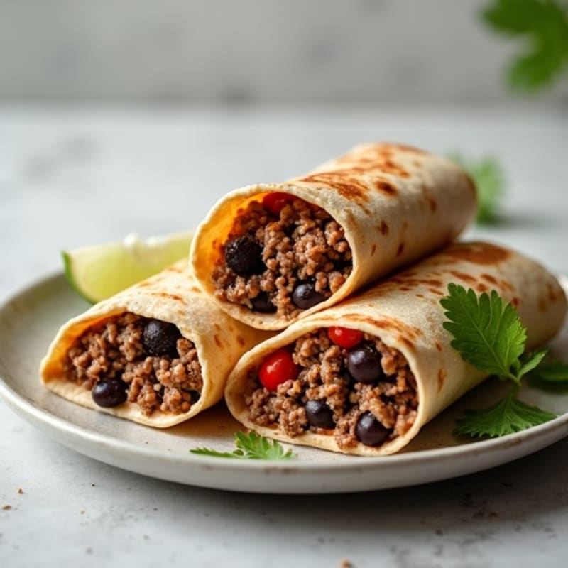 Creamy Lean Ground Beef and Black Bean Stuffed Tortillas