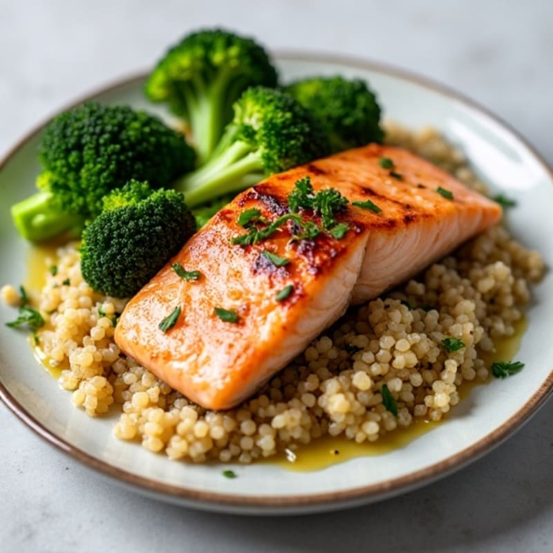 Seared Salmon with Roasted Broccoli and Quinoa