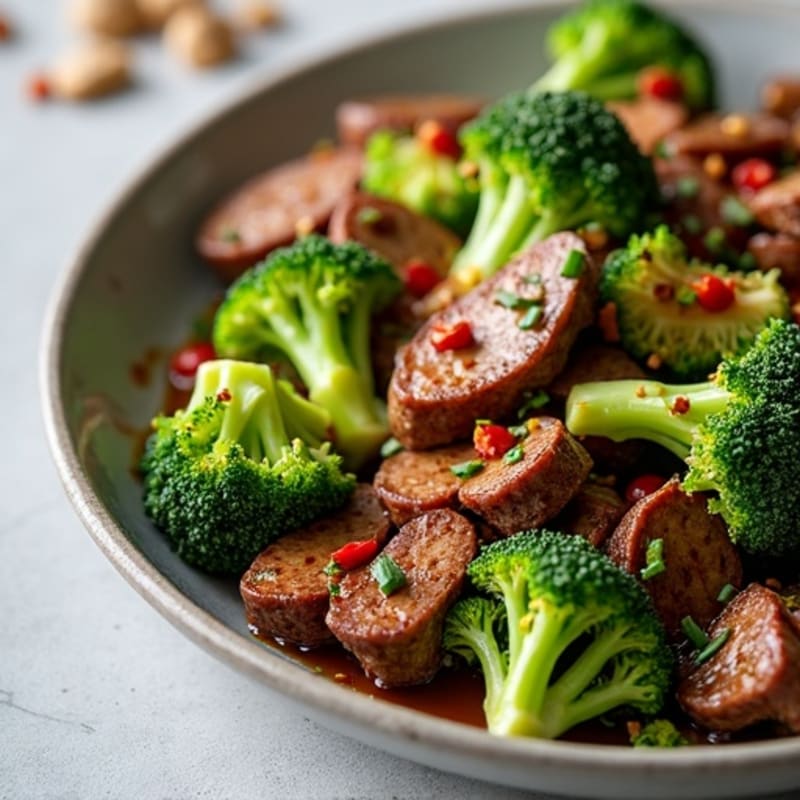 Tender Beef and Crispy Broccoli Stir-Fry with Garlic Ginger Sauce
