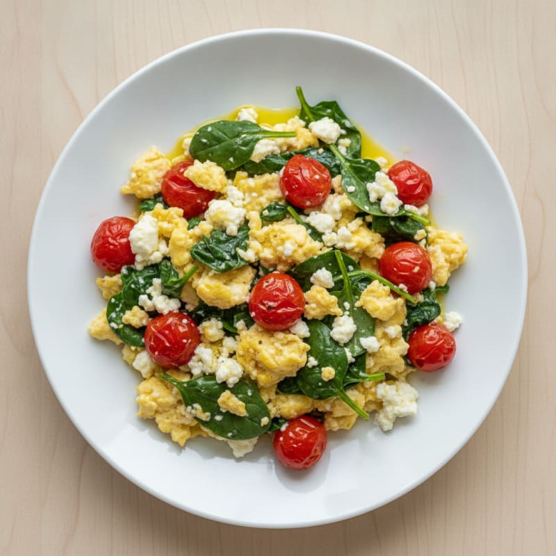 Cottage Cheese Scramble with Spinach and Cherry Tomatoes