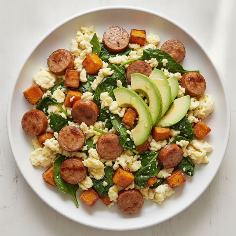 Egg White and Turkey Sausage Scramble with Spinach