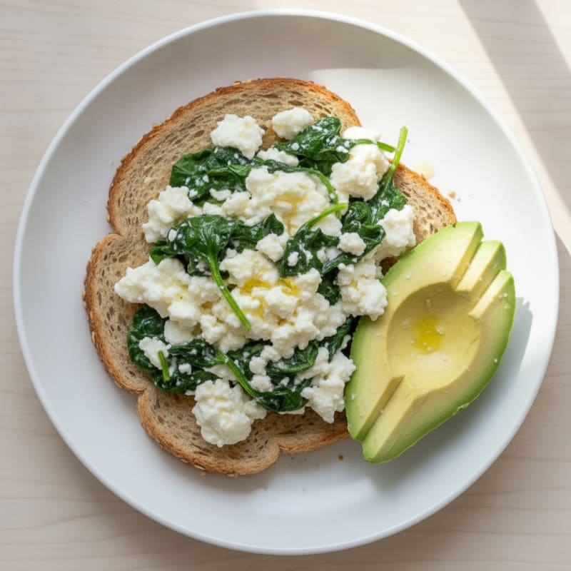 Egg White and Cottage Cheese Scramble with Sautéed Spinach