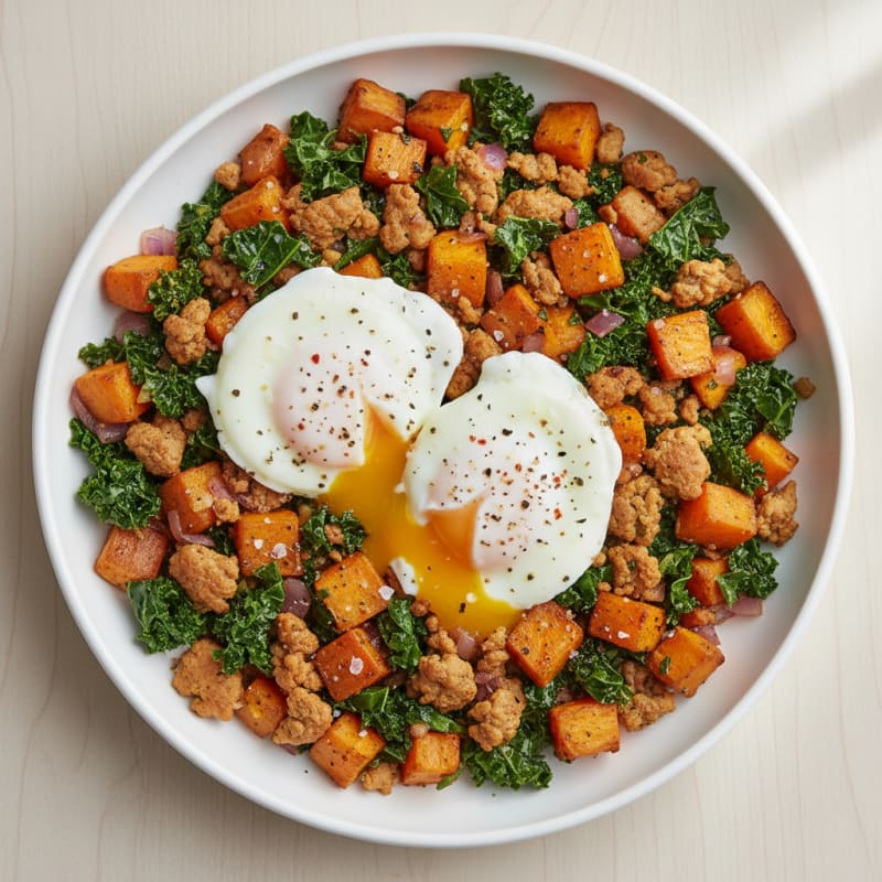 Sweet Potato and Kale Hash with Eggs