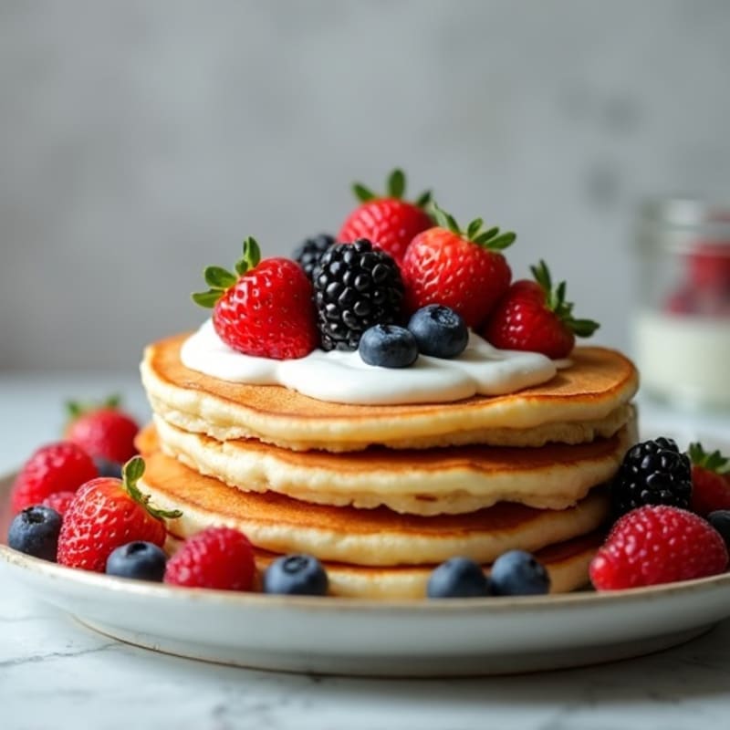 Fluffy Protein Pancakes with Greek Yogurt and Mixed Berries