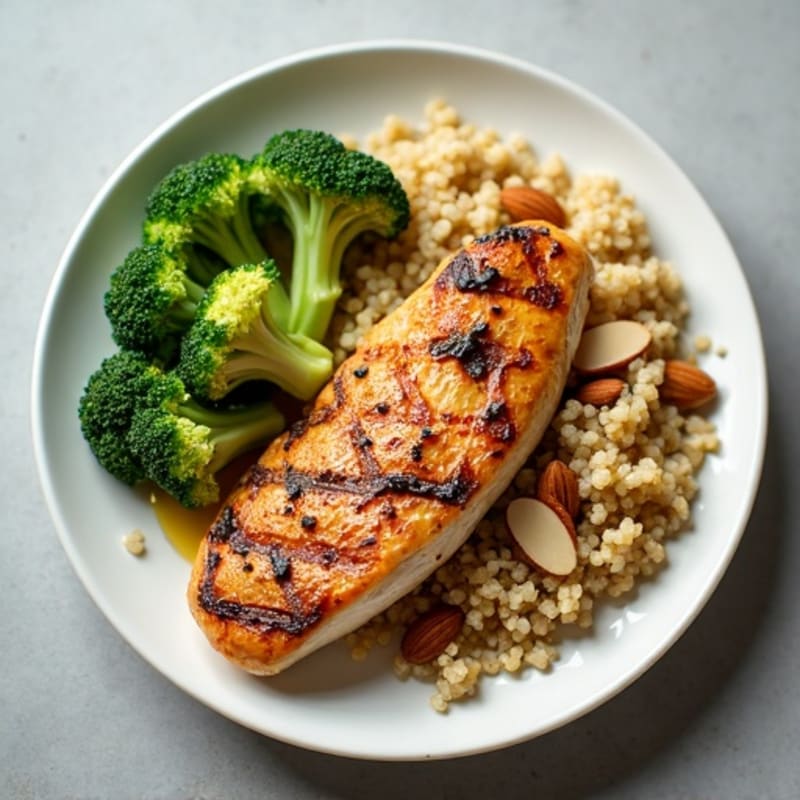 Grilled Chicken Breast with Quinoa Pilaf and Steamed Broccoli