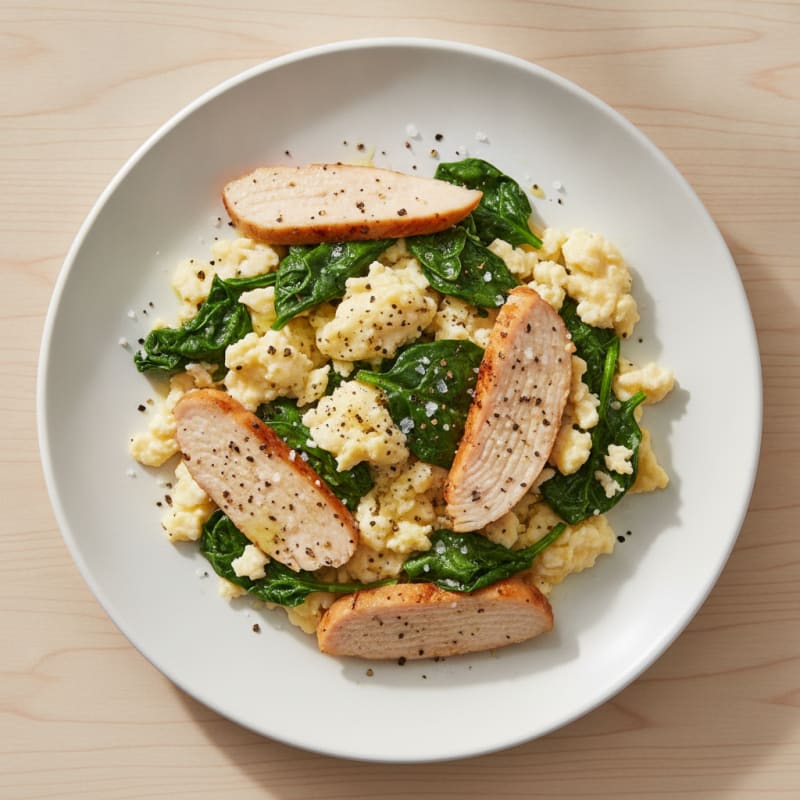 Egg White Spinach Scramble with Turkey Breast