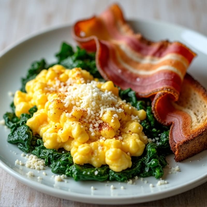 Scrambled Egg Whites with Sautéed Spinach and Turkey Bacon