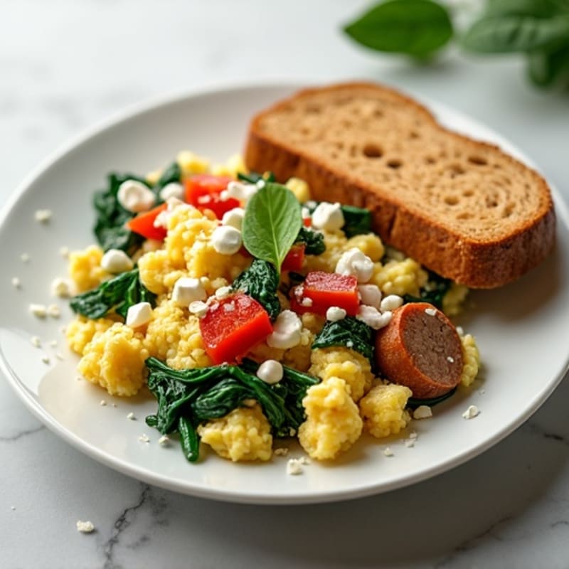 Egg White and Turkey Sausage Scramble with Spinach and Feta