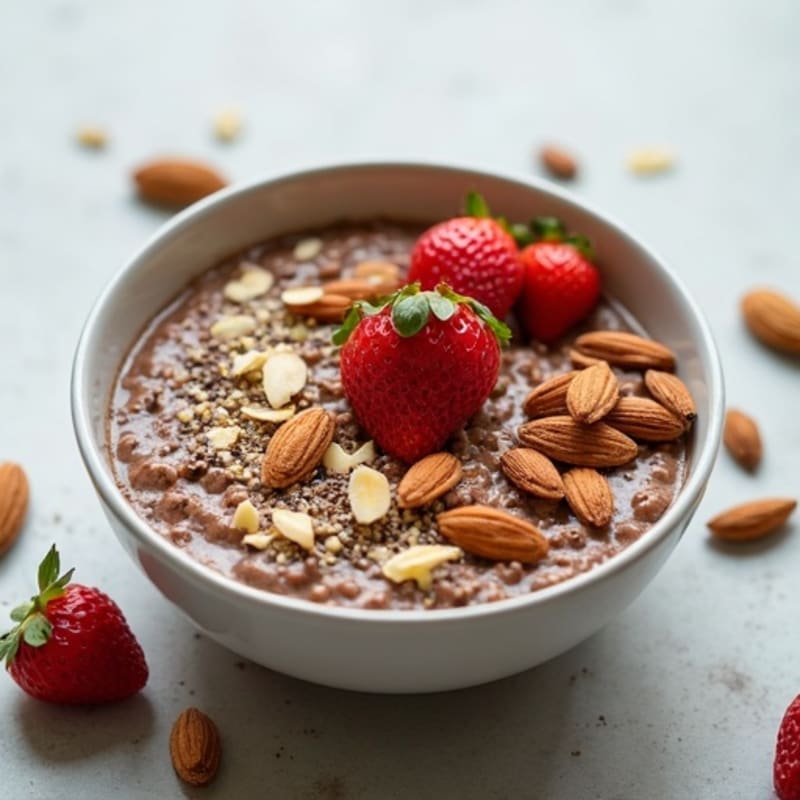 Creamy Dark Chocolate Protein Oats with Toasted Almonds