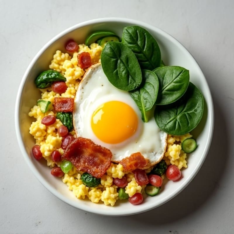 Cottage Cheese Scramble with Spinach and Turkey Bacon