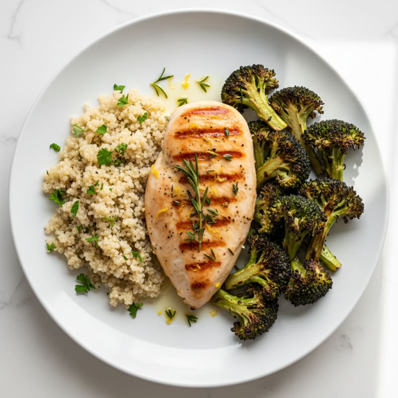 Grilled Chicken Breast with Quinoa and Roasted Broccoli