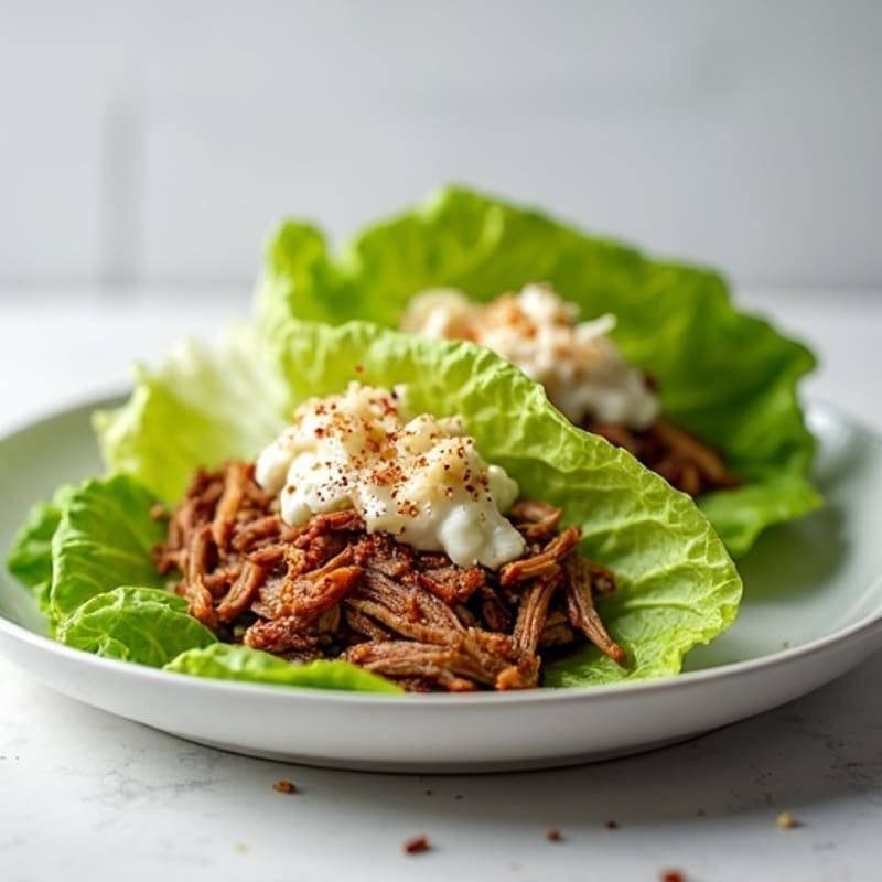 Slow Cooked Smoky Pulled Pork Lettuce Wraps with Creamy Slaw