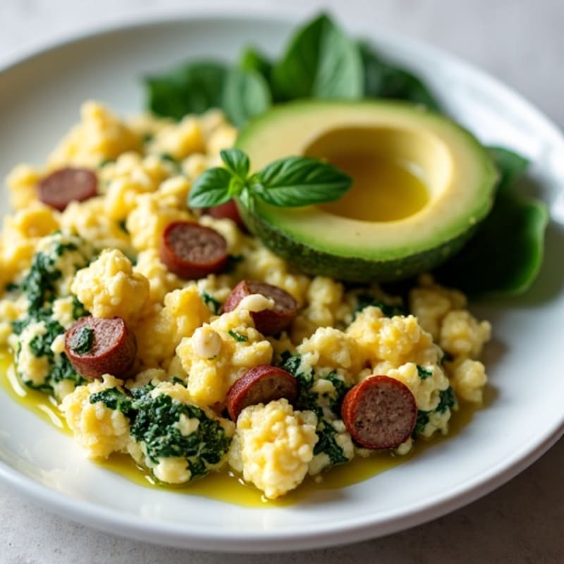 Egg White Spinach Scramble with Turkey Sausage