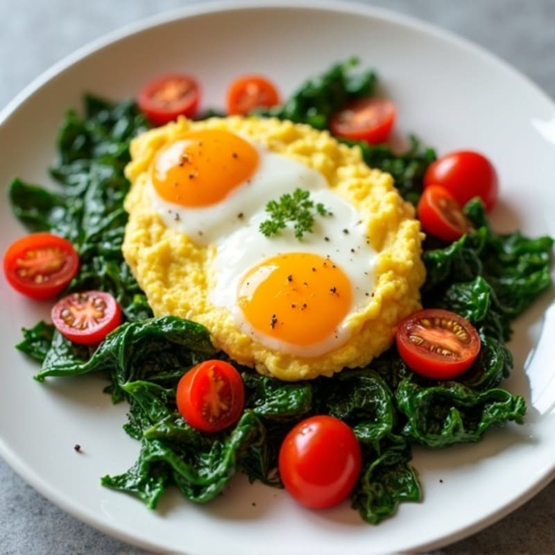 Protein-Packed Scrambled Eggs with Sautéed Spinach and Cherry Tomatoes