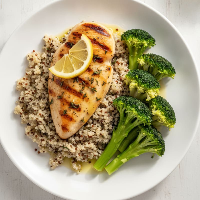 Grilled Chicken Breast with Quinoa and Steamed Broccoli