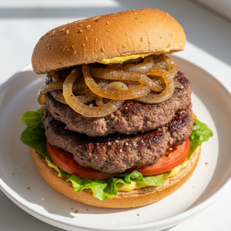 Classic Beef Burger with Caramelized Onions