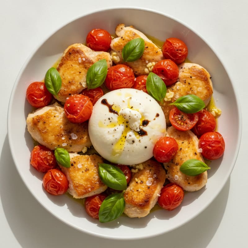 Burrata with Roasted Tomatoes and Basil