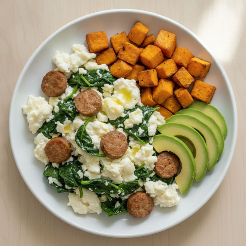 Egg White Scramble with Spinach and Turkey Sausage