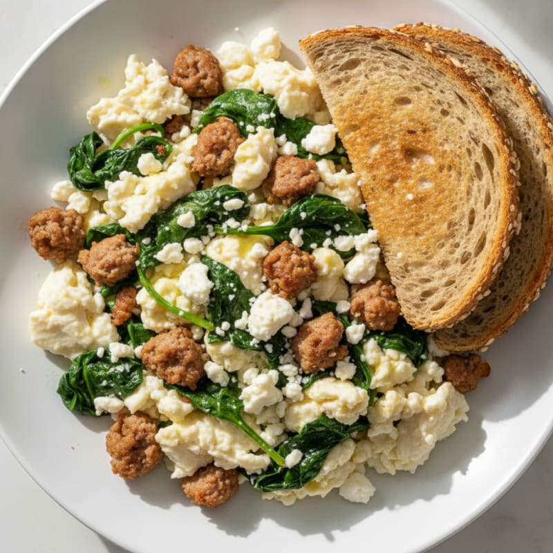 Egg White and Turkey Sausage Scramble with Spinach and Feta