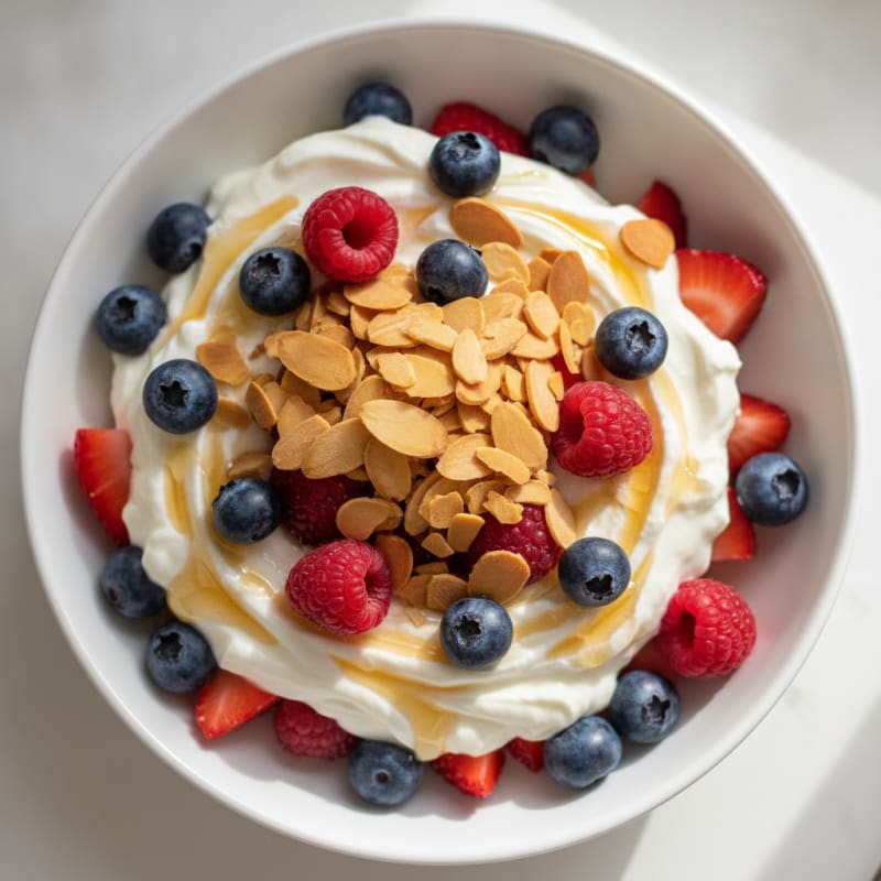 Greek Yogurt Protein Parfait with Mixed Berries and Almonds