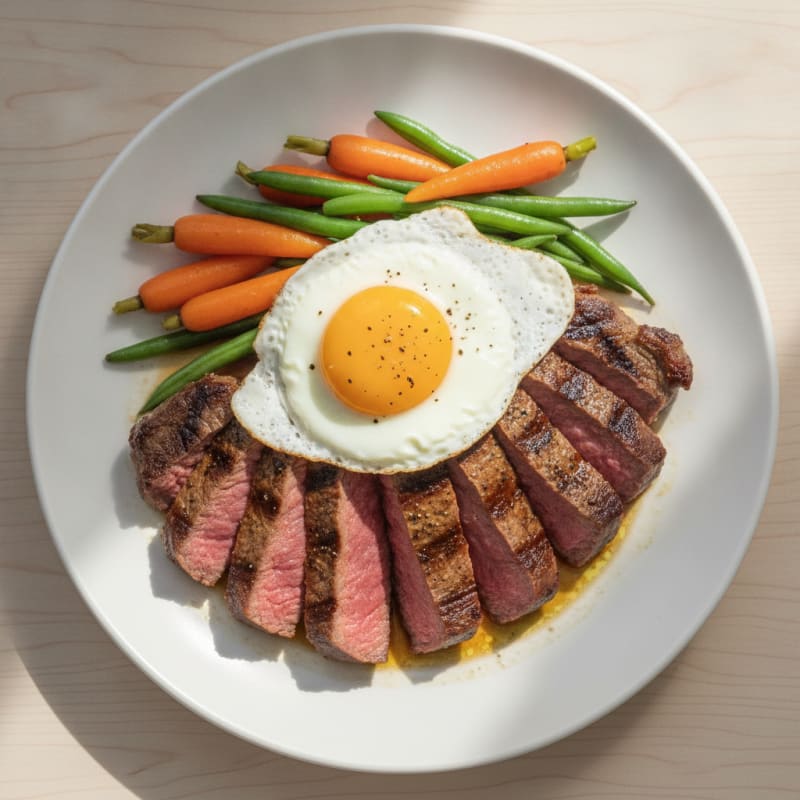 Seared Sirloin Steak with Steamed Carrots and Green Beans