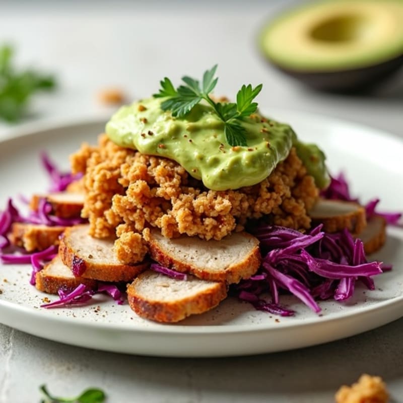 Crispy Shredded Pork Loin with Creamy Avocado Slaw