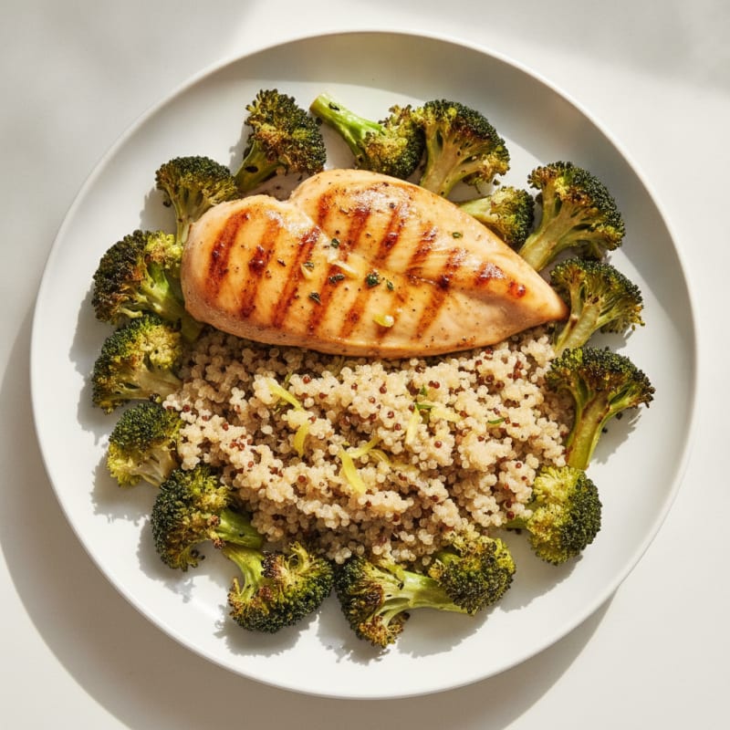 Grilled Chicken Breast with Quinoa and Roasted Broccoli