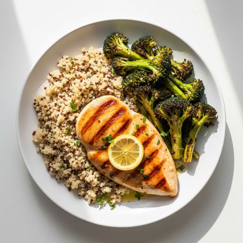 Grilled Chicken Breast with Roasted Broccoli and Quinoa