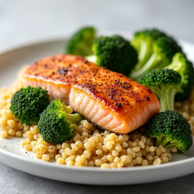 Seared Salmon with Roasted Broccoli and Quinoa