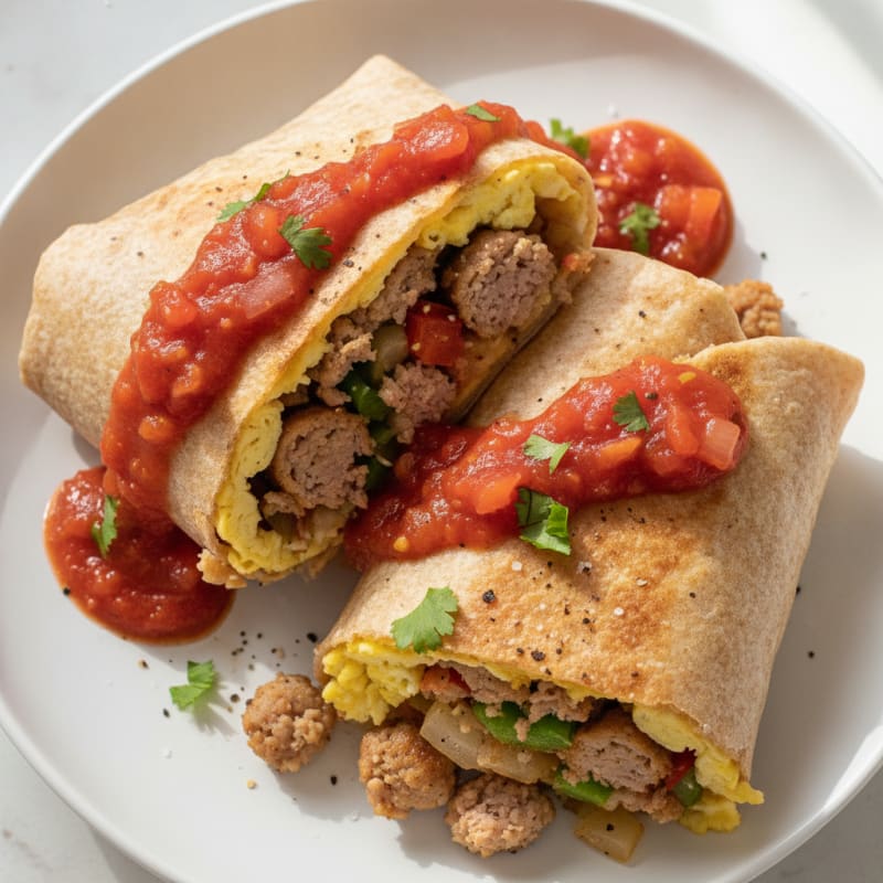 Hearty Sausage Breakfast Burrito with Salsa