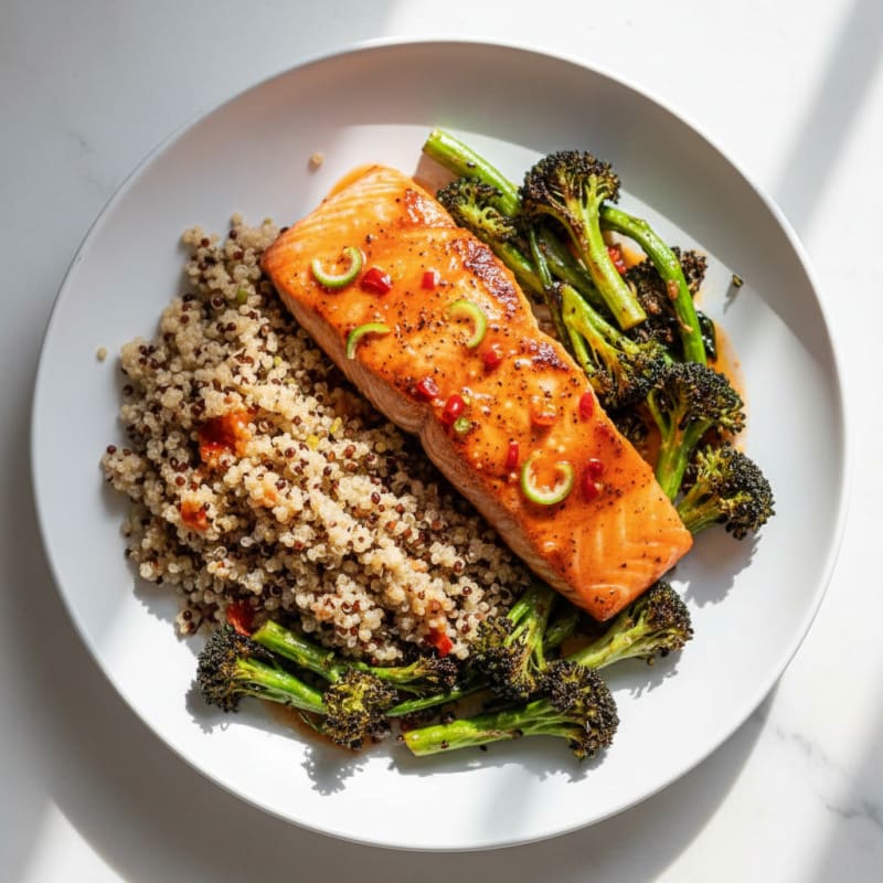Sweet Chili Glazed Salmon with Roasted Broccoli and Quinoa