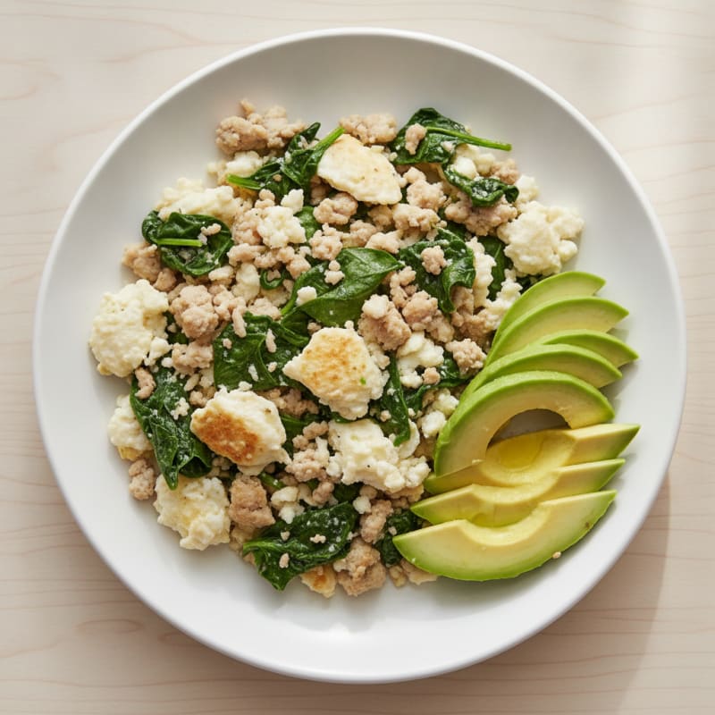Egg White Scramble with Lean Turkey and Sautéed Spinach