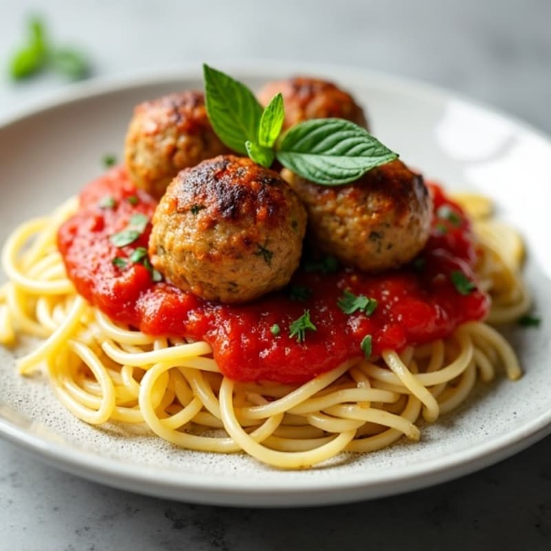 Lean Turkey Meatballs with Gluten-Free Spaghetti and Fresh Tomato Sauce