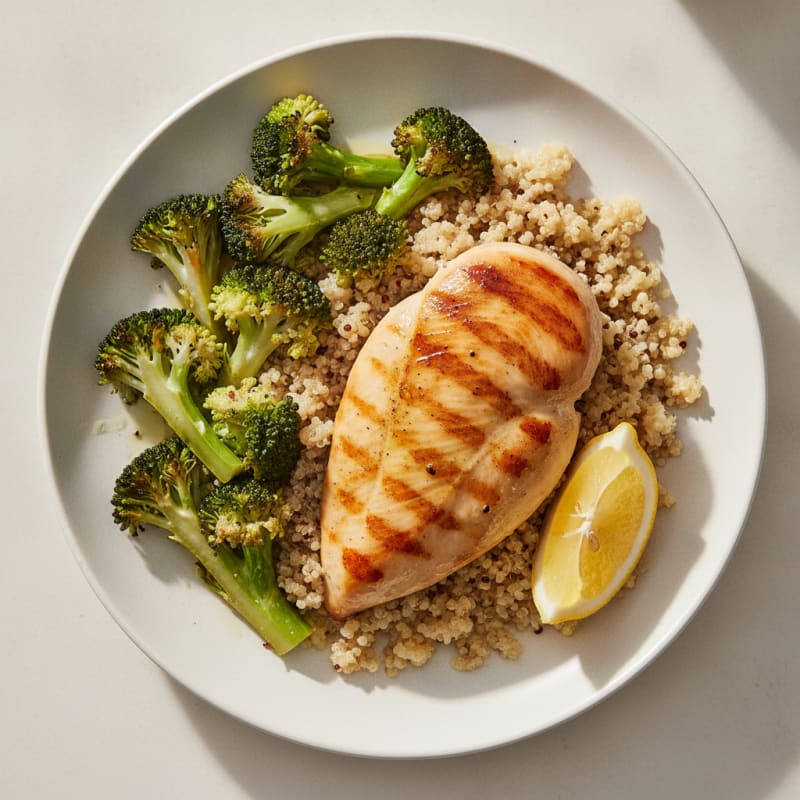 Grilled Chicken Breast with Quinoa and Roasted Broccoli