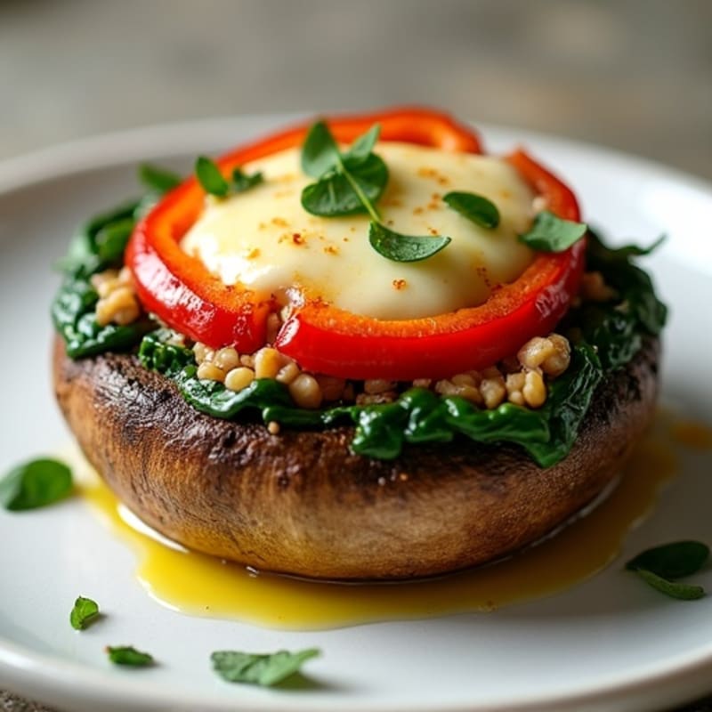 Roasted Portobello Mushrooms Stuffed with Savory Turkey and Spinach
