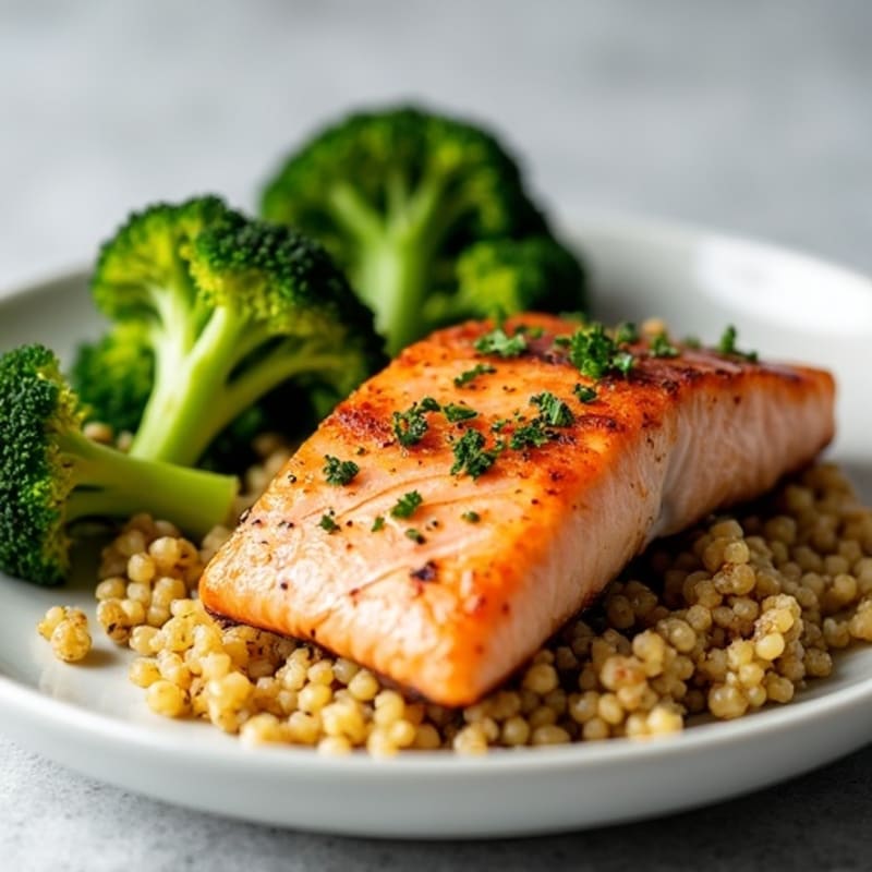 Seared Salmon with Roasted Broccoli and Quinoa