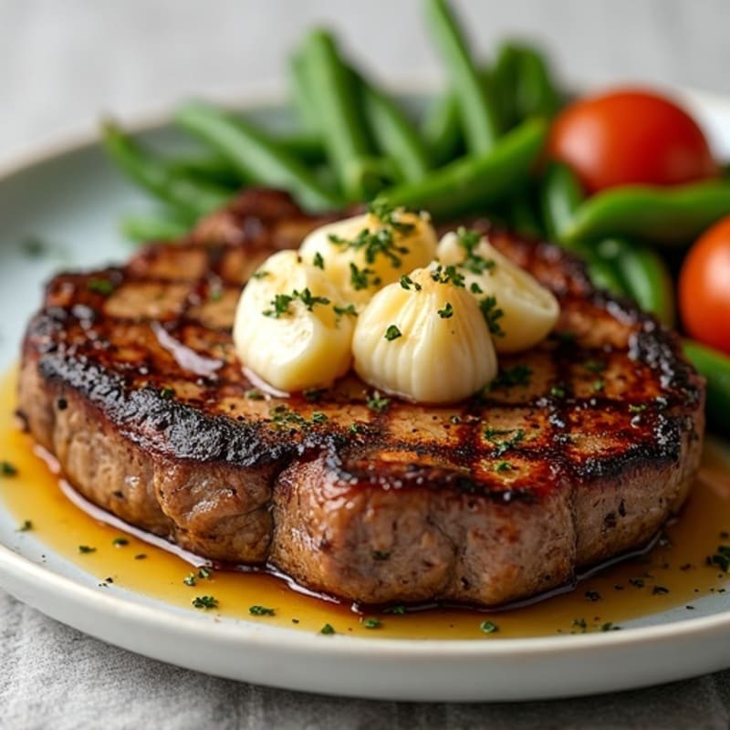 Herb-Crusted Pan Seared Steak with Roasted Garlic
