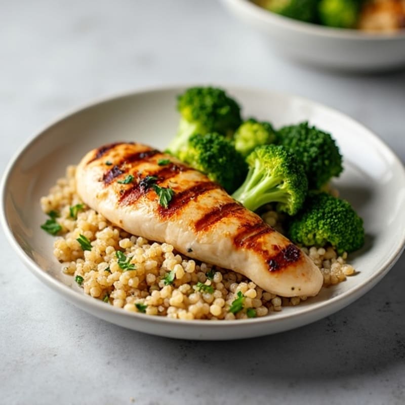 Grilled Chicken Breast with Quinoa and Steamed Broccoli