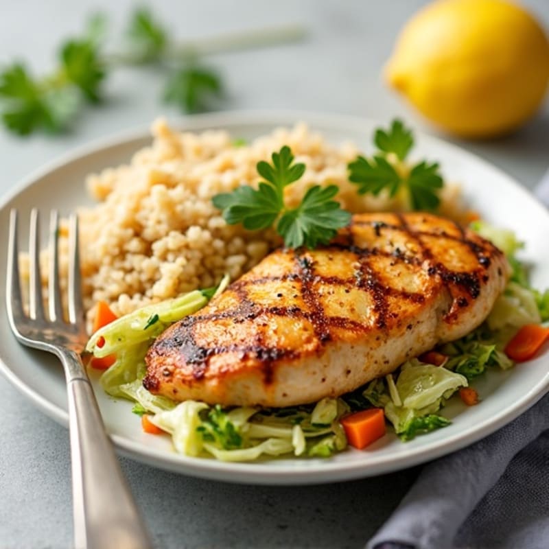Grilled Chicken Breast with Crunchy Cabbage Slaw and Lemon Vinaigrette