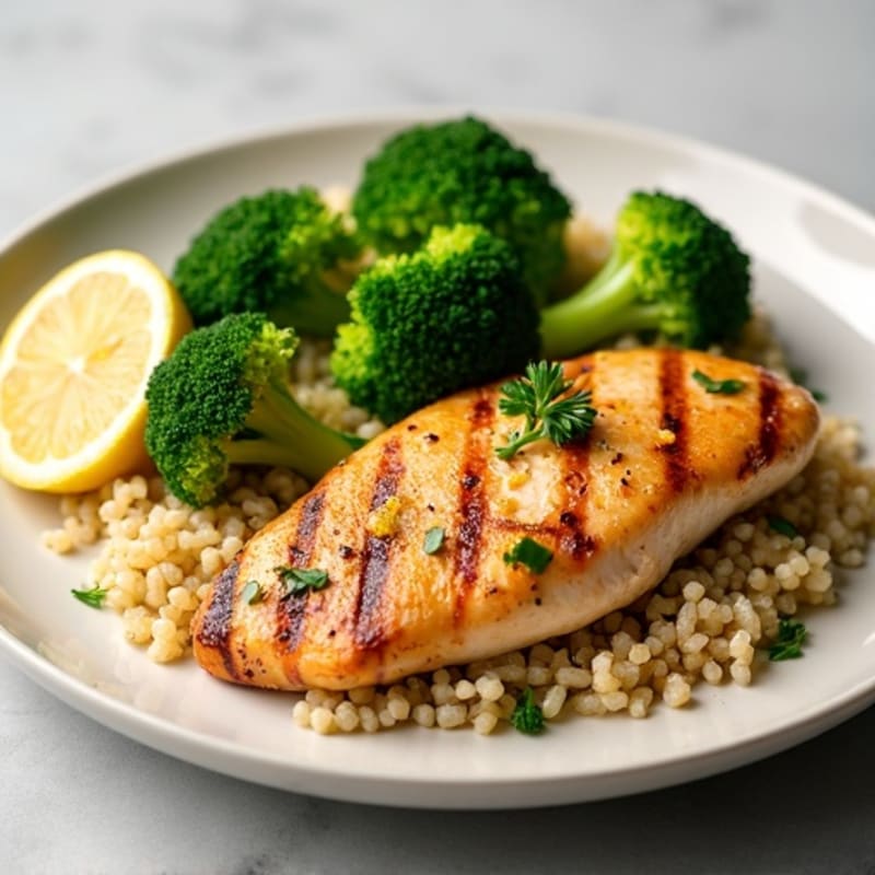 Grilled Chicken Breast with Quinoa and Steamed Broccoli