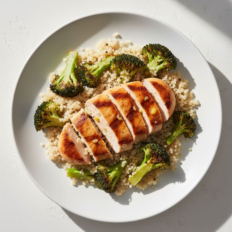 Grilled Chicken Breast with Quinoa and Roasted Broccoli