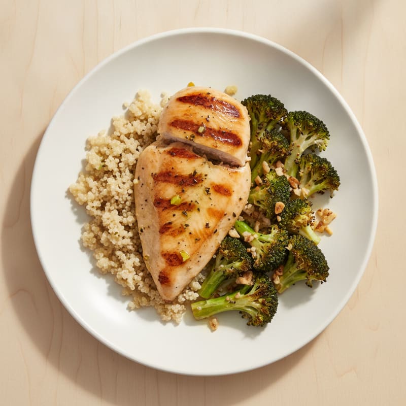 Grilled Chicken Breast with Quinoa and Roasted Broccoli
