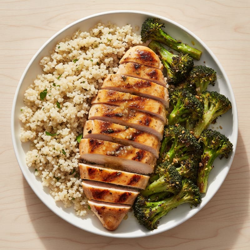 Grilled Chicken Breast with Quinoa and Roasted Broccoli
