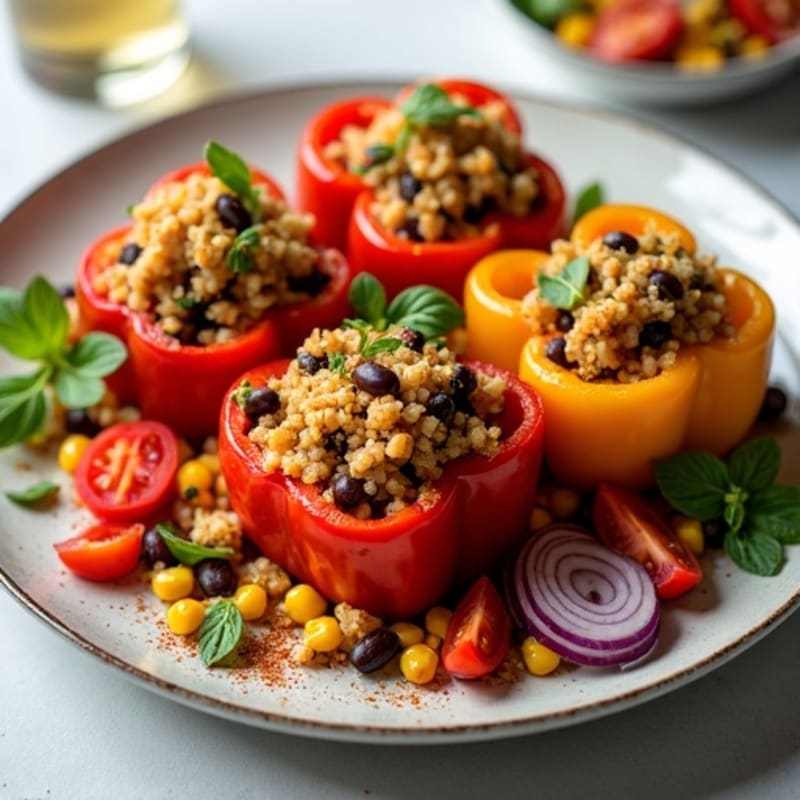Fire-Roasted Quinoa and Black Bean Stuffed Bell Peppers