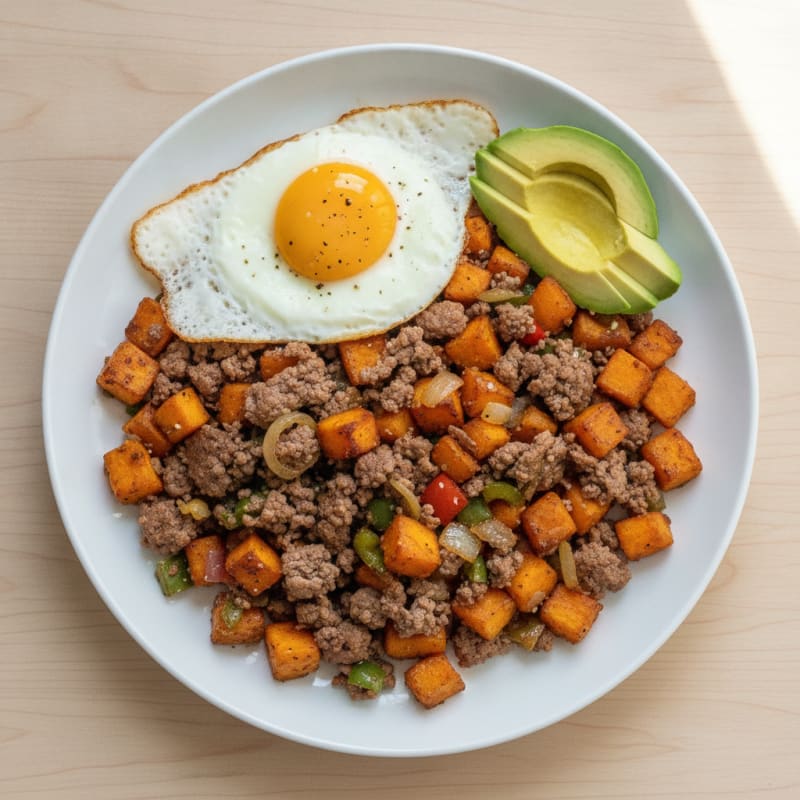 Ground Beef and Sweet Potato Hash