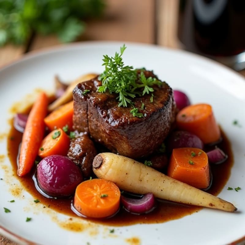 Red Wine Braised Beef with Hearty Root Vegetables
