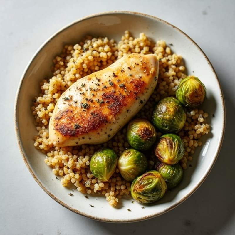 Herb-Roasted Chicken with Quinoa and Crispy Roasted Brussels Sprouts
