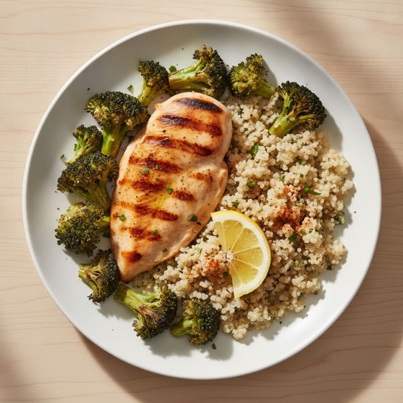Grilled Chicken Breast with Quinoa and Roasted Broccoli
